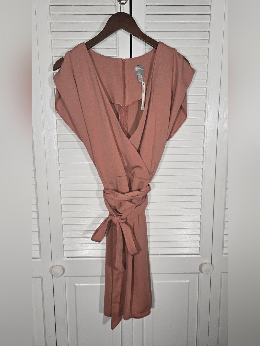 ASOS NWT Split Sleeve Mini V Neck Terracotta Obi Belt Dress Sz 14